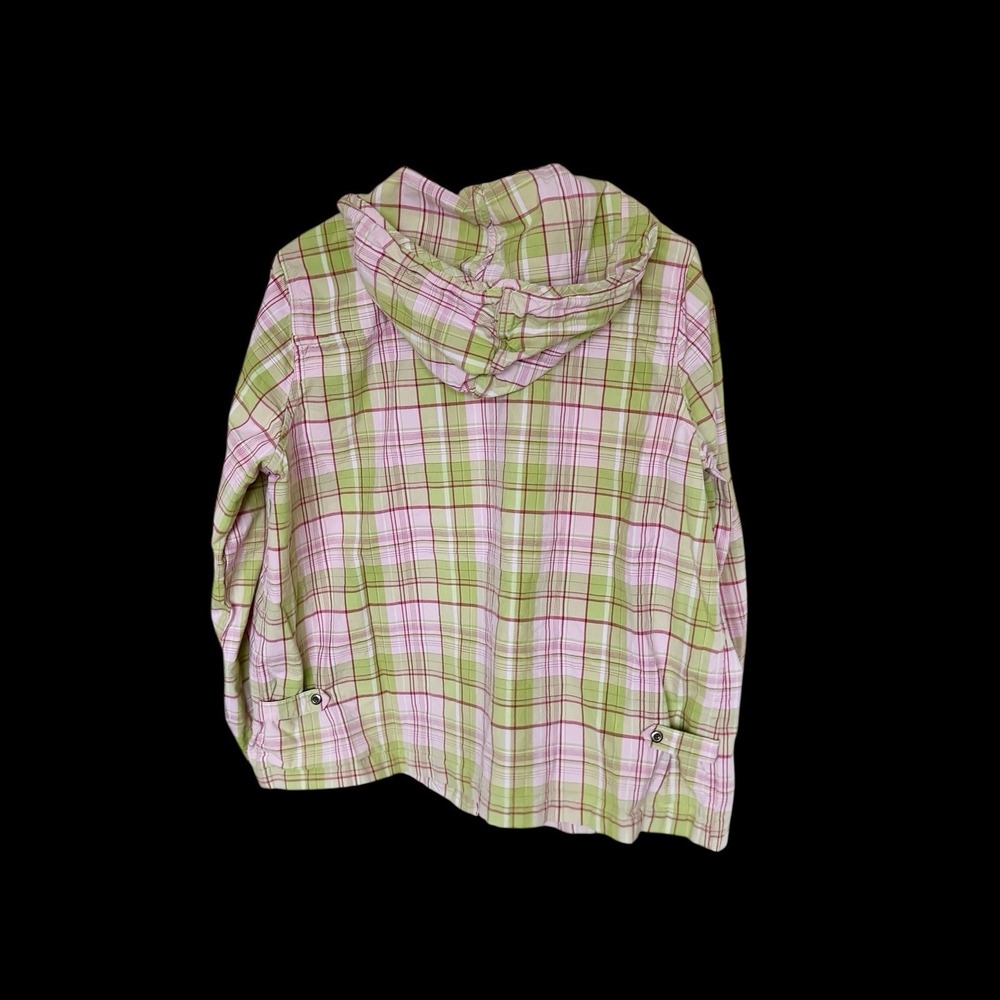 Women's 90's Vintage Plaid Hoodie Jacket Sz M/L Zip Up Lightweight Green Pink - Picture 2 of 6